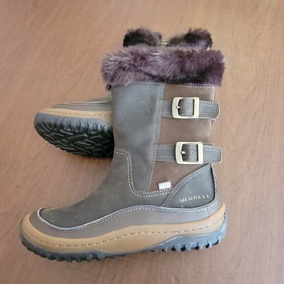 Merrell Decora Chant Waterproof Boots Womens 9 Mocha Winter Snow Boots Mid Calf - Picture 4 of 16